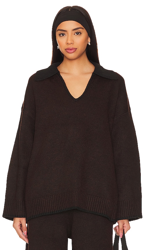 Shop Weworewhat Collar V Neck Sweater In Chocolate