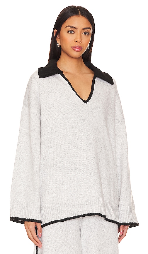 Shop Weworewhat Collar V Neck Sweater In Heathered Grey & Black