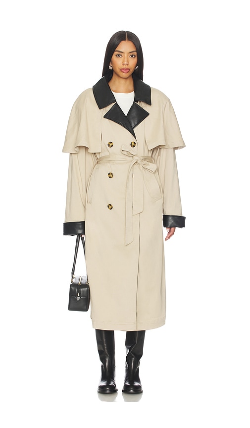 Vegan Leather Trim Trench Coat