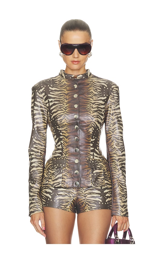 x REVOLVE Faux Leather Military Jacket by Shop We Wore What in Dark Zebra