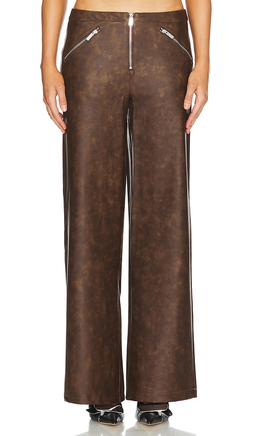 Shop Weworewhat Faux Leather Zipper Fly Pant In Patina Dark Brown