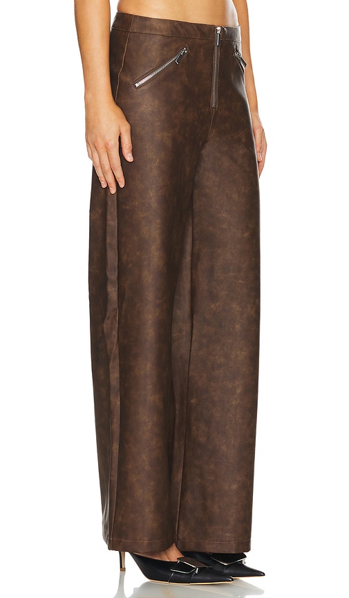 Shop Weworewhat Faux Leather Zipper Fly Pant In Patina Dark Brown