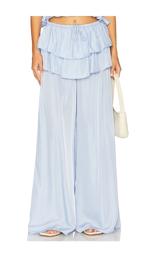 Ruffle Waist Flare Pant in Blue. - size XL (also in L, M, S, XS)