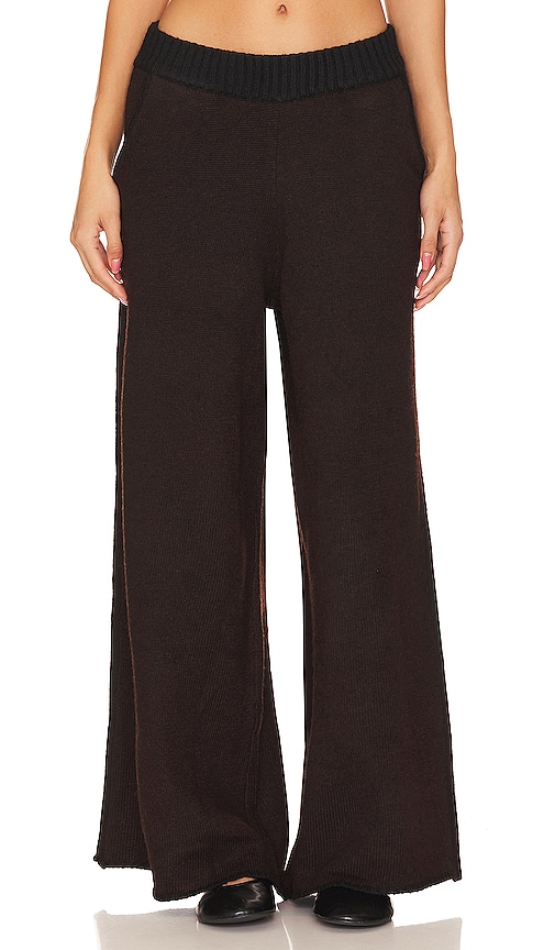 Weworewhat Piped Wide Leg Pull On Knit Pant In Black