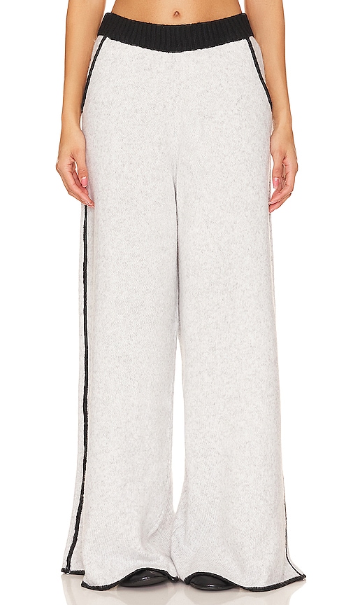 Weworewhat Piped Wide Leg Pull On Knit Trouser In Heathered Grey & Black