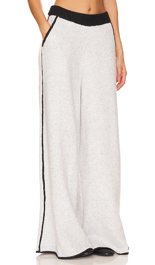 Shop Weworewhat Piped Wide Leg Pull On Knit Pant In Heathered Grey & Black