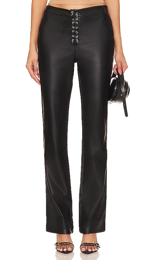 Weworewhat Faux Leather Lace Front Pant In Black