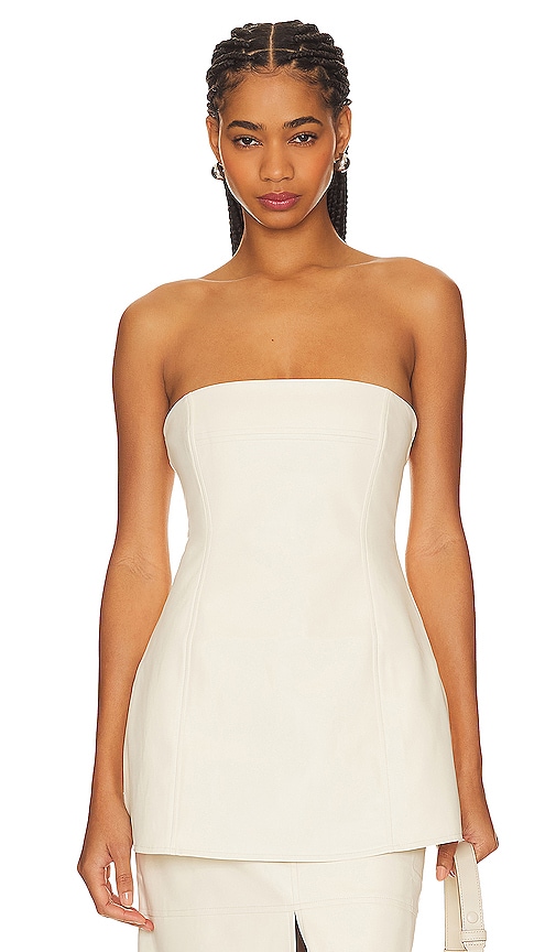 Weworewhat Faux Leather Strapless Top In Cream