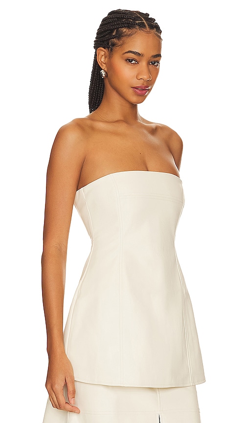 Shop Weworewhat Faux Leather Strapless Top In Cream