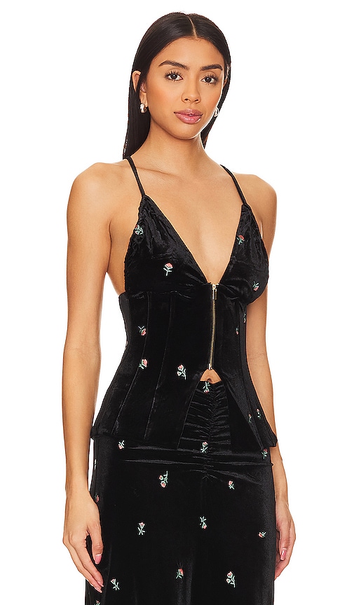 Shop Weworewhat Embroidered Velvet Peplum Corset In Black