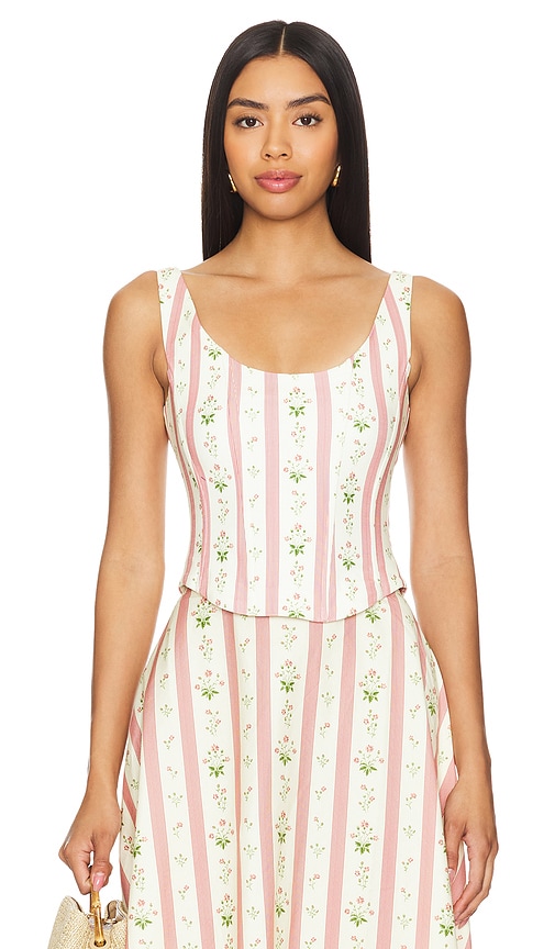 Shop Weworewhat Scoop Corset Top In Lemon Icing Multi