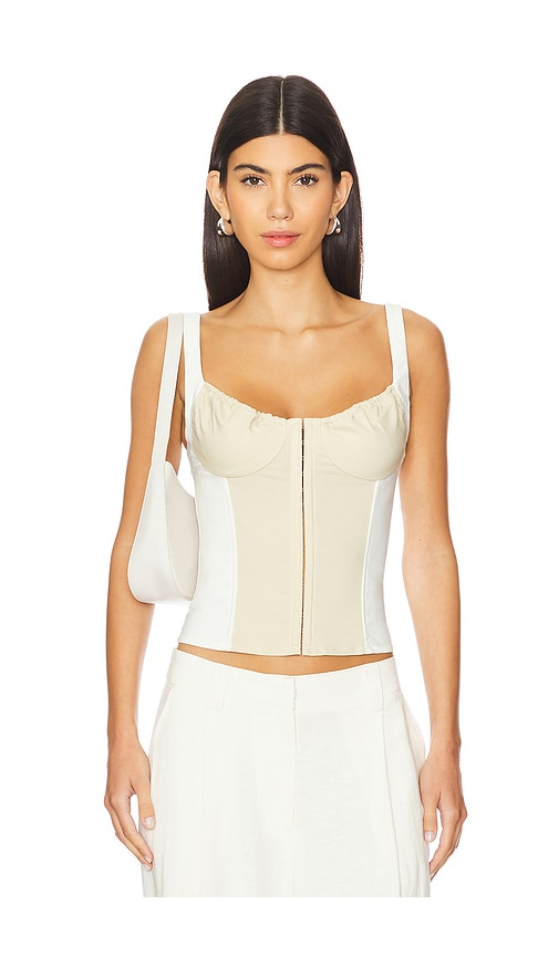 Shop Weworewhat Ruched Cup Scoop Corset In Wood Ash & Ivory