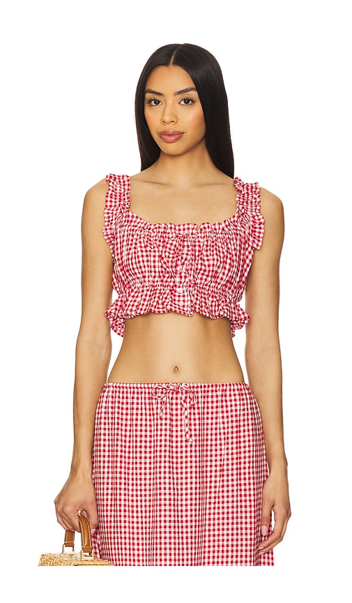 Ruffle Button Up Top in Red. - size L (also in M, S, XL, XS) - WeWoreWhat - Modalova