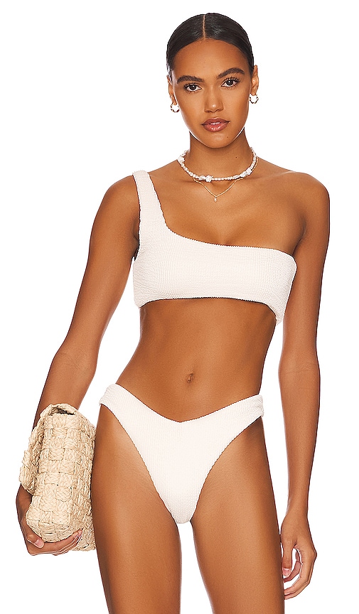 WeWoreWhat One Shoulder Bikini Top in Off White