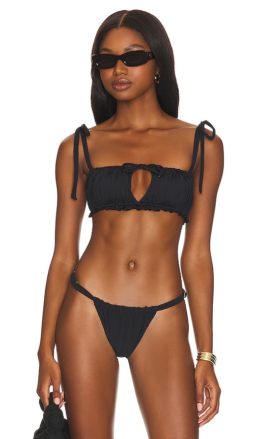 Shop Weworewhat Ruched Ruffle Bikini Top In Black