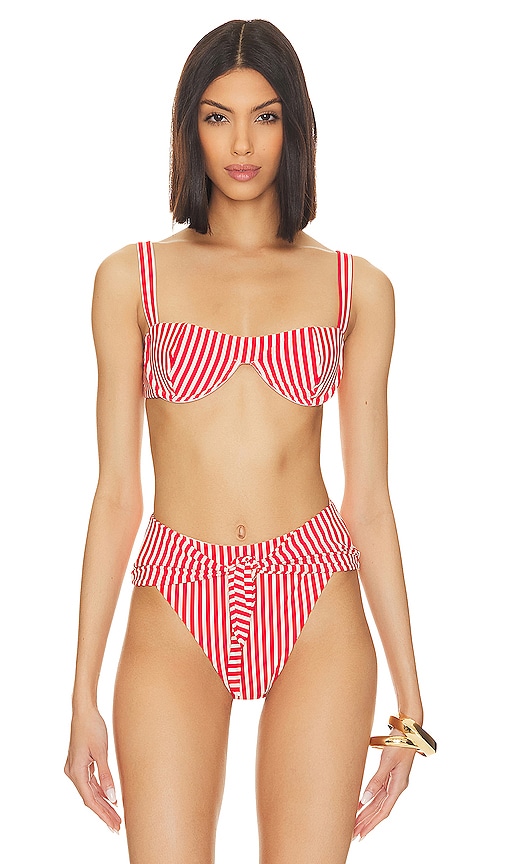 Weworewhat Sorrento Bikini Top In Red & Off White Stripes