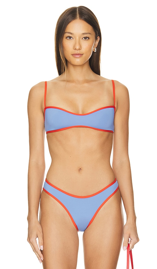 Shop Weworewhat Sport Bikini Top In Blue & Fiery Red