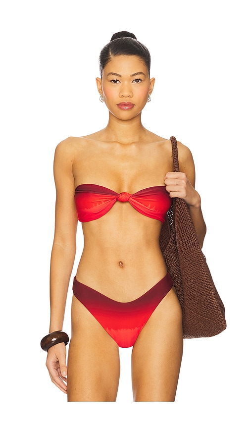 Ruched Tie Bandeau Bikini Top in Red. - size XL (also in L, M, S, XS)