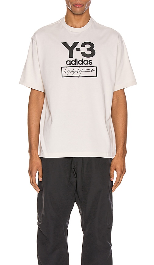 Y-3 Yohji Yamamoto Stacked Logo Tee in Ecru | REVOLVE