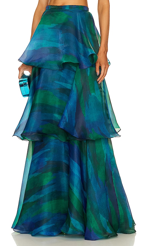 YAURA Faari Maxi Skirt in Aquarelle Green Print