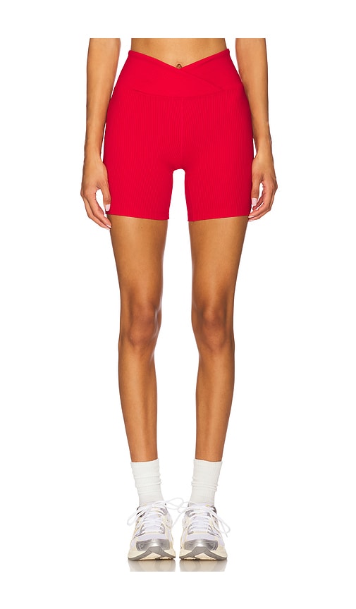 Ribbed V Waist Biker Short in Red. - size XL (also in L, M, S, XS)