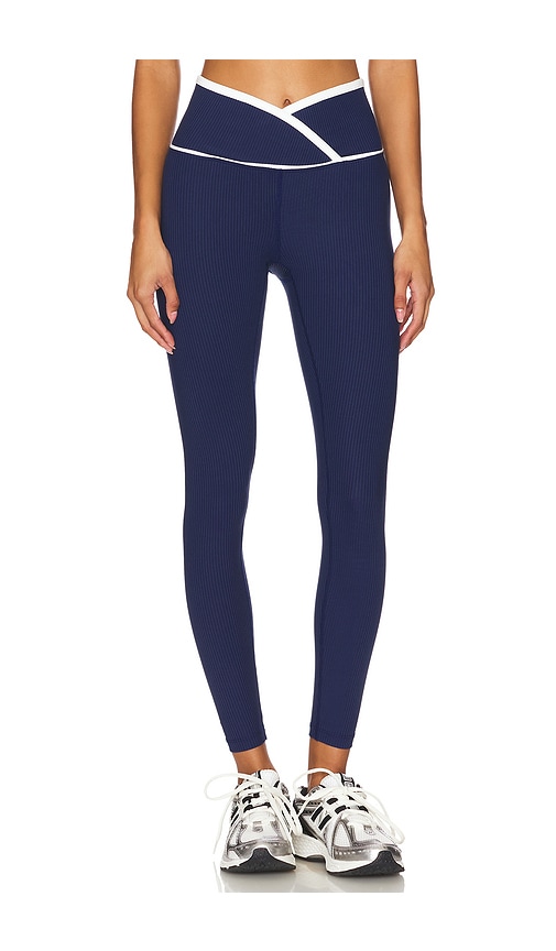 Shop Year Of Ours Ribbed Two Tone Veronica Legging In Navy