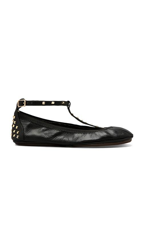 Gold Studded T Strap Leather Ballet Flat