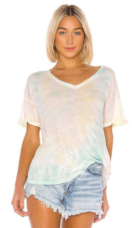 Young, Fabulous & Broke V Neck Twister Tee in Crystal Spiral Wash | REVOLVE