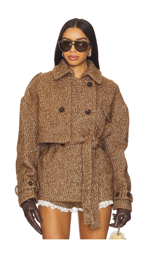Yuhan Wang Herringbone Coat In Brown