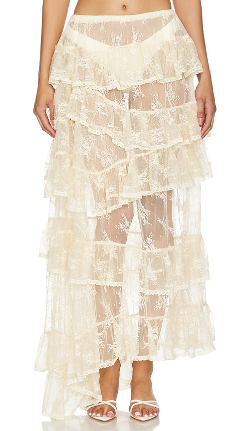 Shop Yuhan Wang Lace Ruffled Maxi Skirt In 奶油色