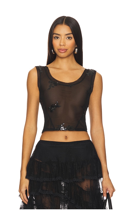Yuhan Wang Floral Sequin Mesh Top In Black