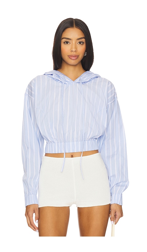 Yuhan Wang Blue Stripe Hoodie Top In Blue