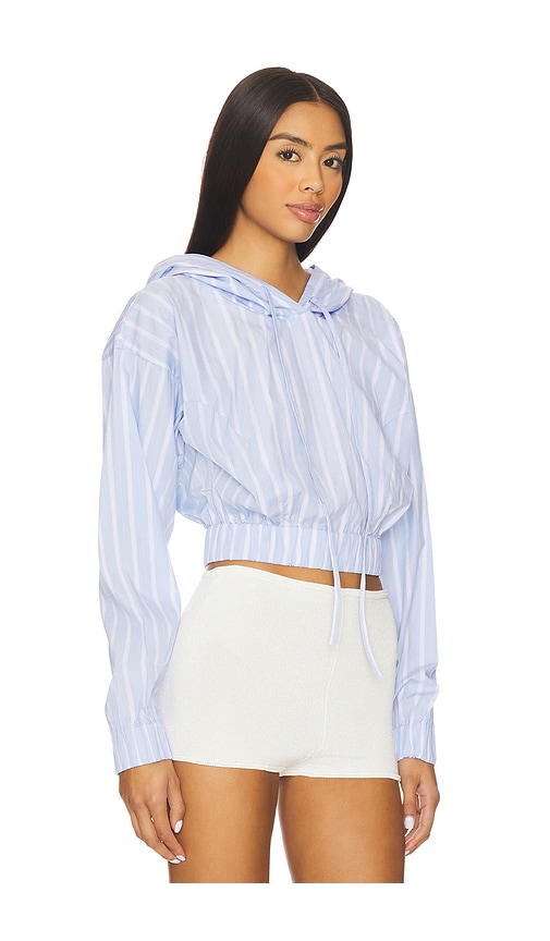 Yuhan Wang Blue Stripe Hoodie Top In Blue