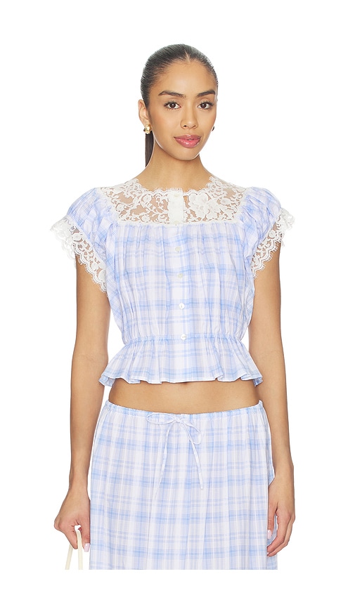 Yuhan Wang Lace Trim Button Check Top