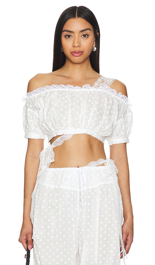 Shop Yuhan Wang Embroidered Ruched Crop Top In 白色
