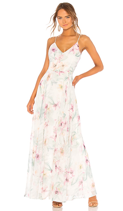 yumi spring flower print maxi dress