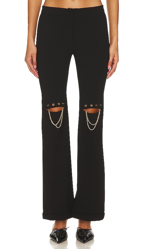 Zemeta Slit Knee Chain Pants In Black