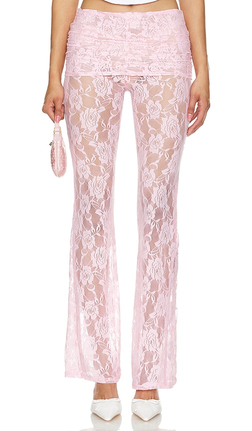 Shop Zemeta Flower Mesh Skirt Pants In Pink