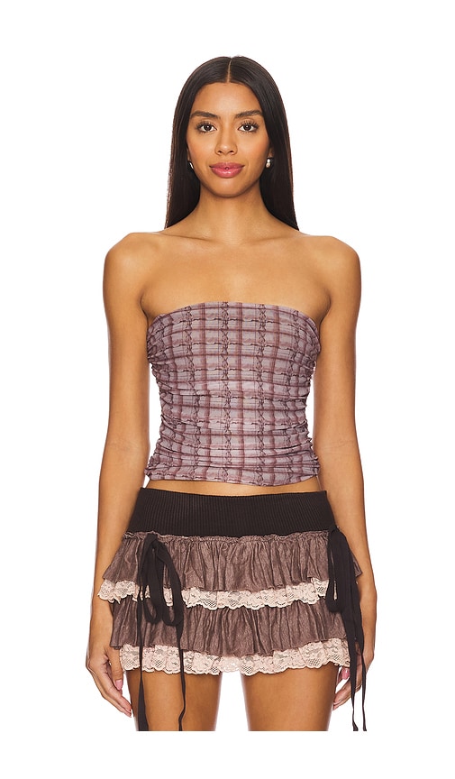 Shop Zemeta Checkered Tube Top In Pink & Brown