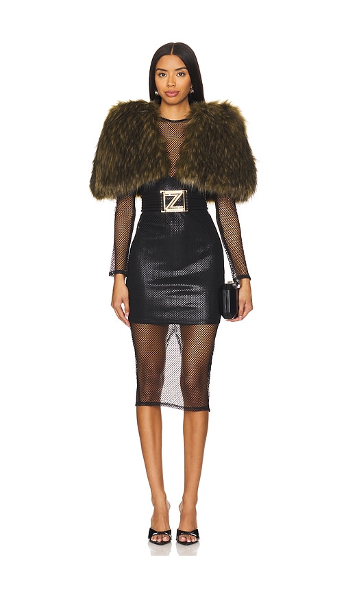 Shop Zhivago More Human Than Human Faux Fur 2 Piece Dress In Black & Khaki