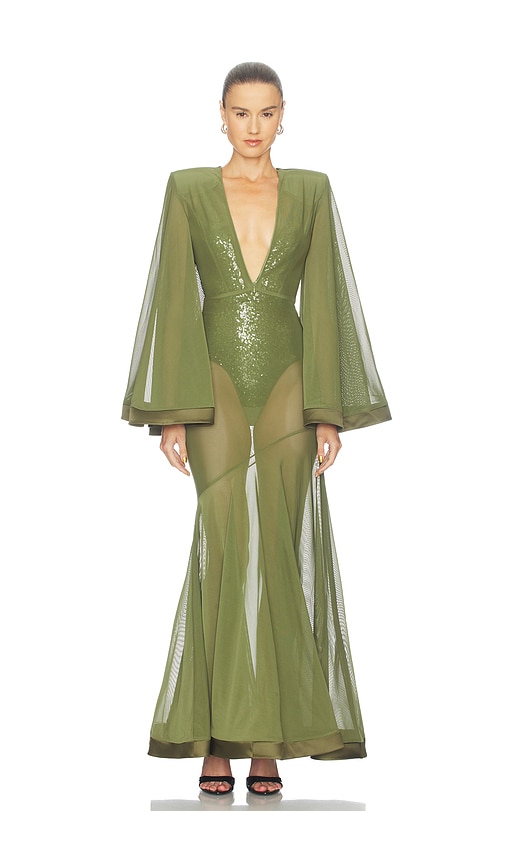 Zhivago Illusion Survives Love 2 Pc Mesh Gown in Olive. - size 2 (also in 4, 6, 8, 10, 12)