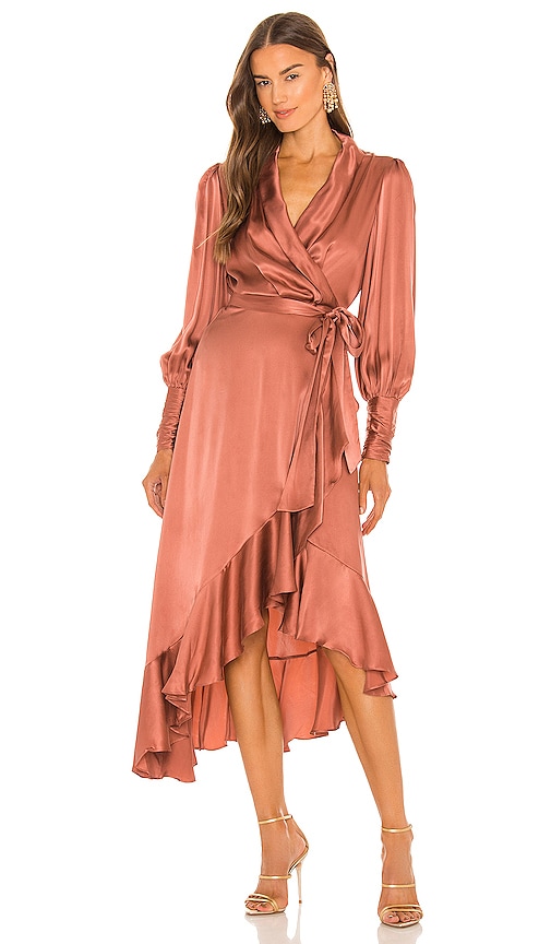 Zimmermann Silk Wrap Midi Dress in Rose ...
