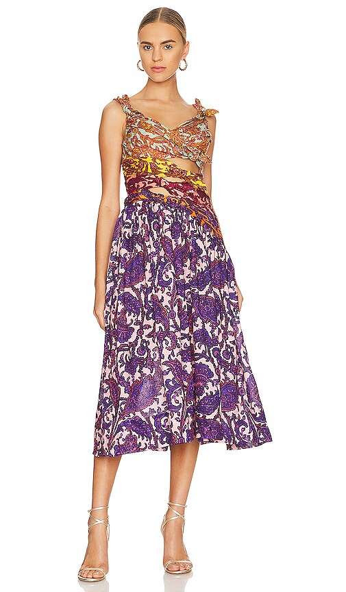 Zimmermann Tiggy Bow Midi Dress in Spliced Paisley | REVOLVE