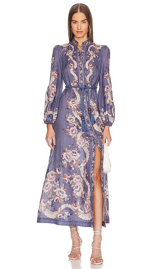 Zimmermann Vitali Long Billow Maxi Dress in Blue Rose