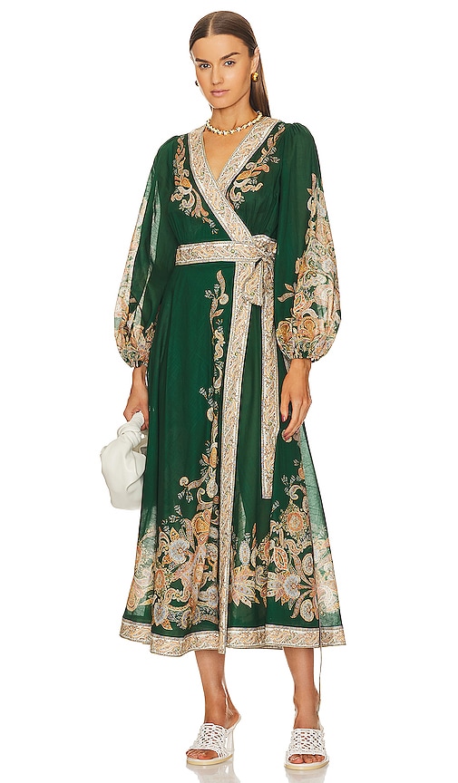 Zimmermann Devi Midi Dress in Emerald & Paisley