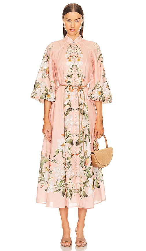 Zimmermann Lexi Billow Midi Dress in Pink Palm