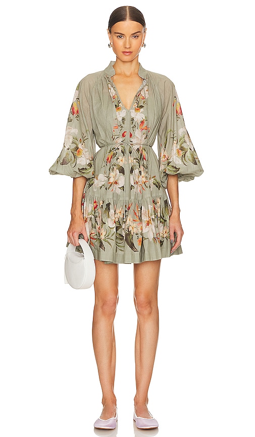 Zimmermann Lexi Billow Mini Dress in Sage Palm