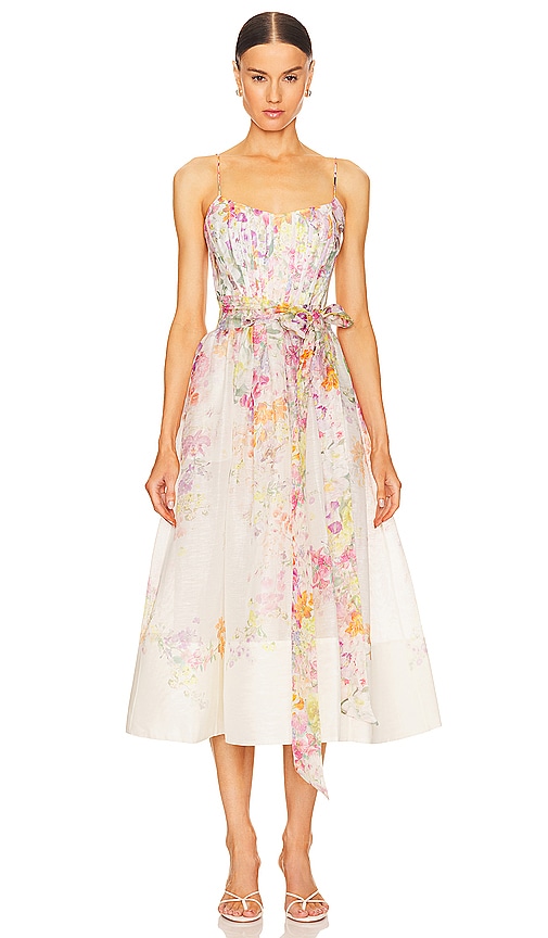 Zimmermann Natura Corset Midi Dress in Kaleidoscope Garden