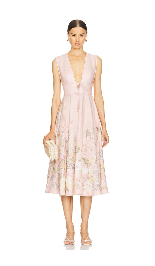 Zimmermann Wavelry Plunge Midi Dress in Pink Floral