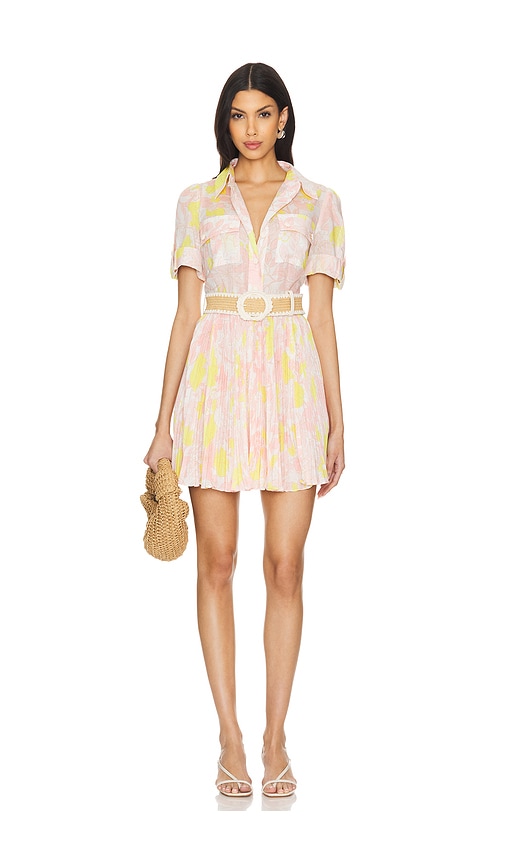 Zimmermann Pop Pleated Mini Dress in Pink & Yellow Floral